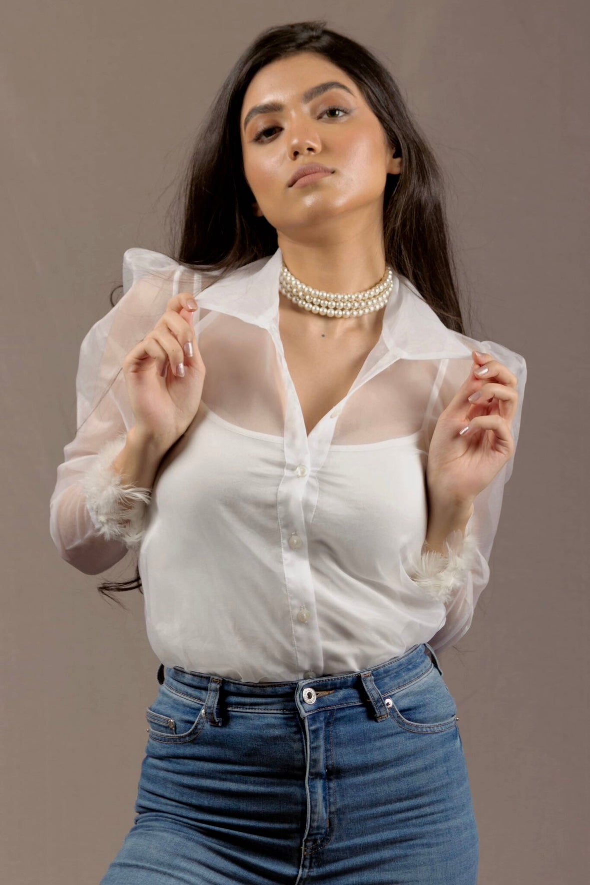Organza feather shirt