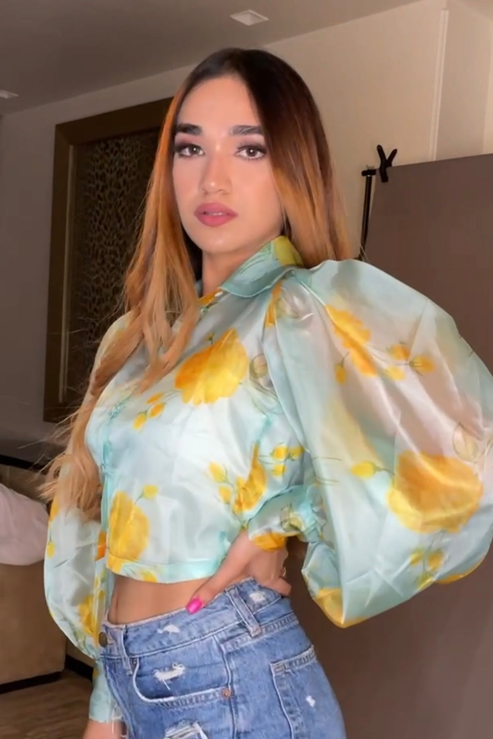 Printed organza top