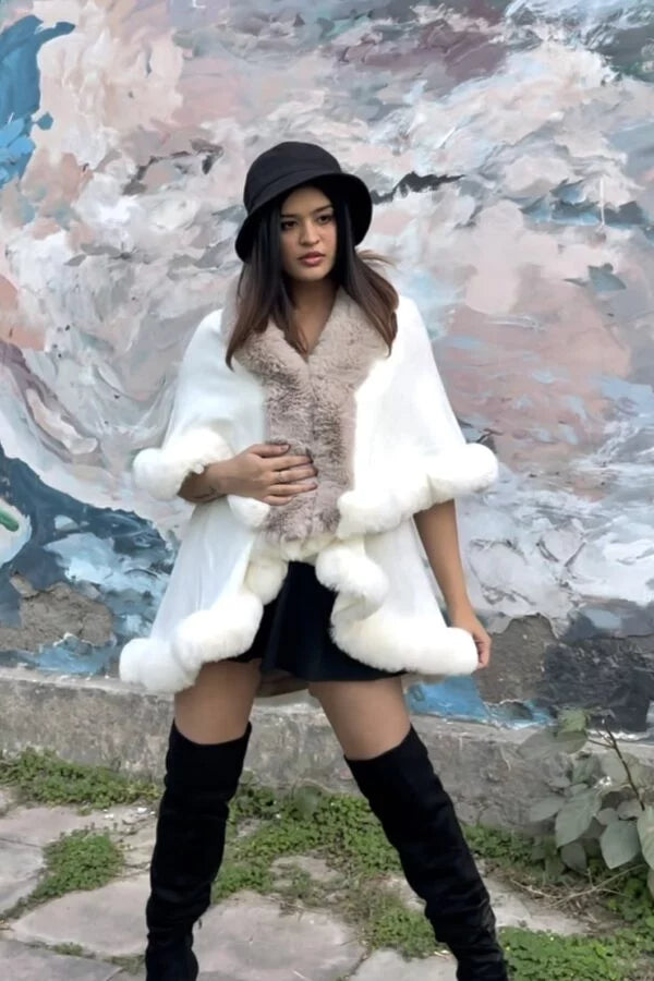 Furry Faux Double Fur Cape