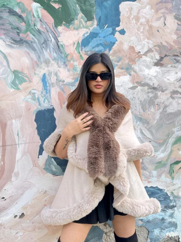 Furry Faux Double Fur Cape