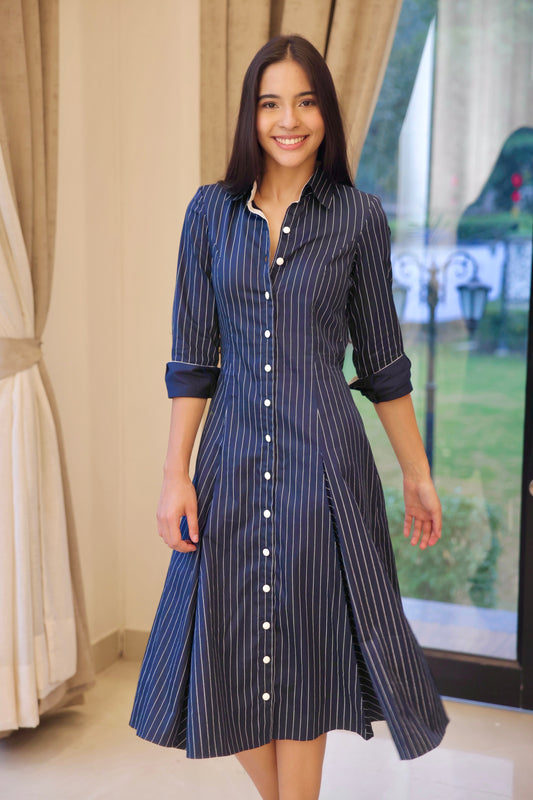 The pinstripe midi dress
