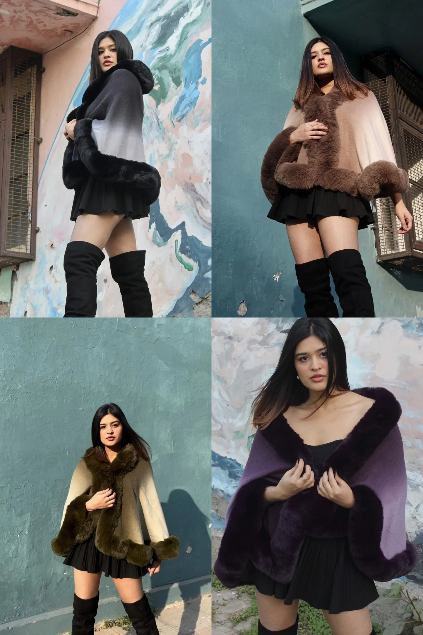 Furry Faux Fur Cape: 10 colours