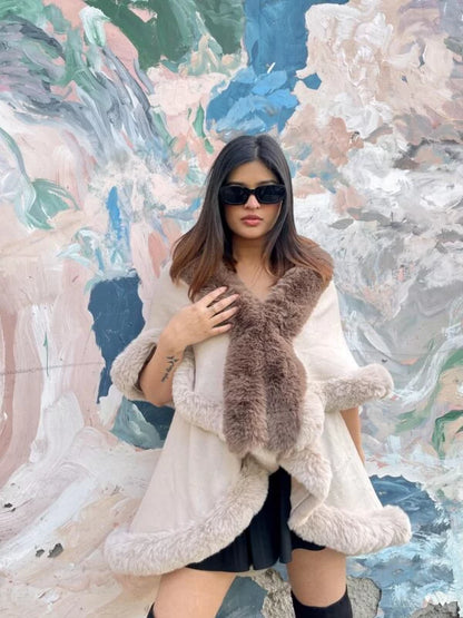 Furry Faux Double Fur Cape