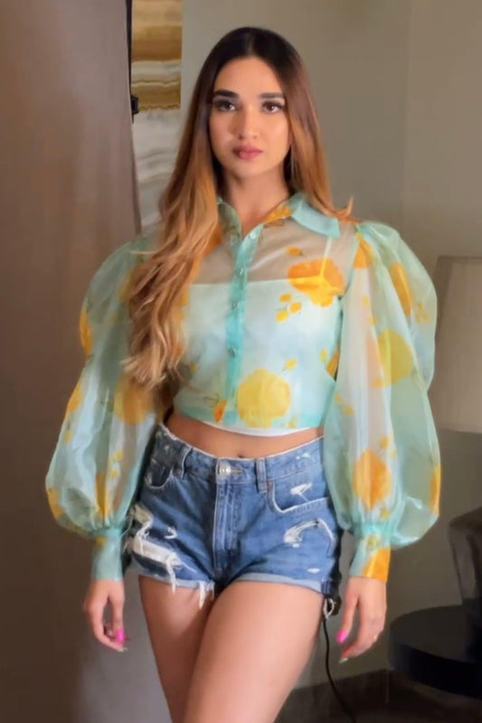 Printed organza top